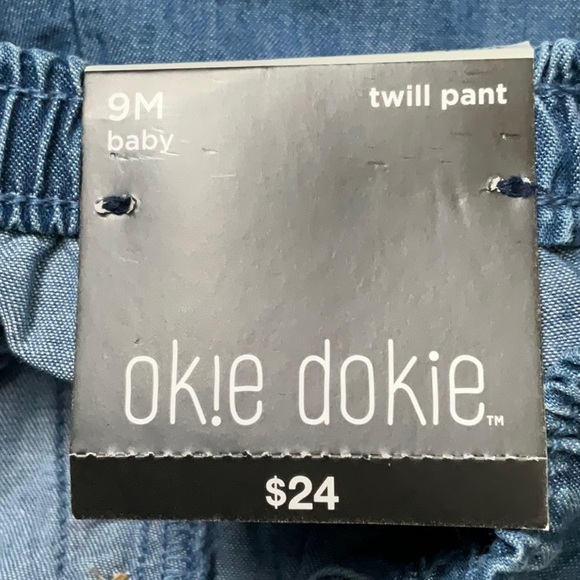 Okie Dokie cuffed med wash drawstring chambray pants. Size 9M. - Picture 5 of 8